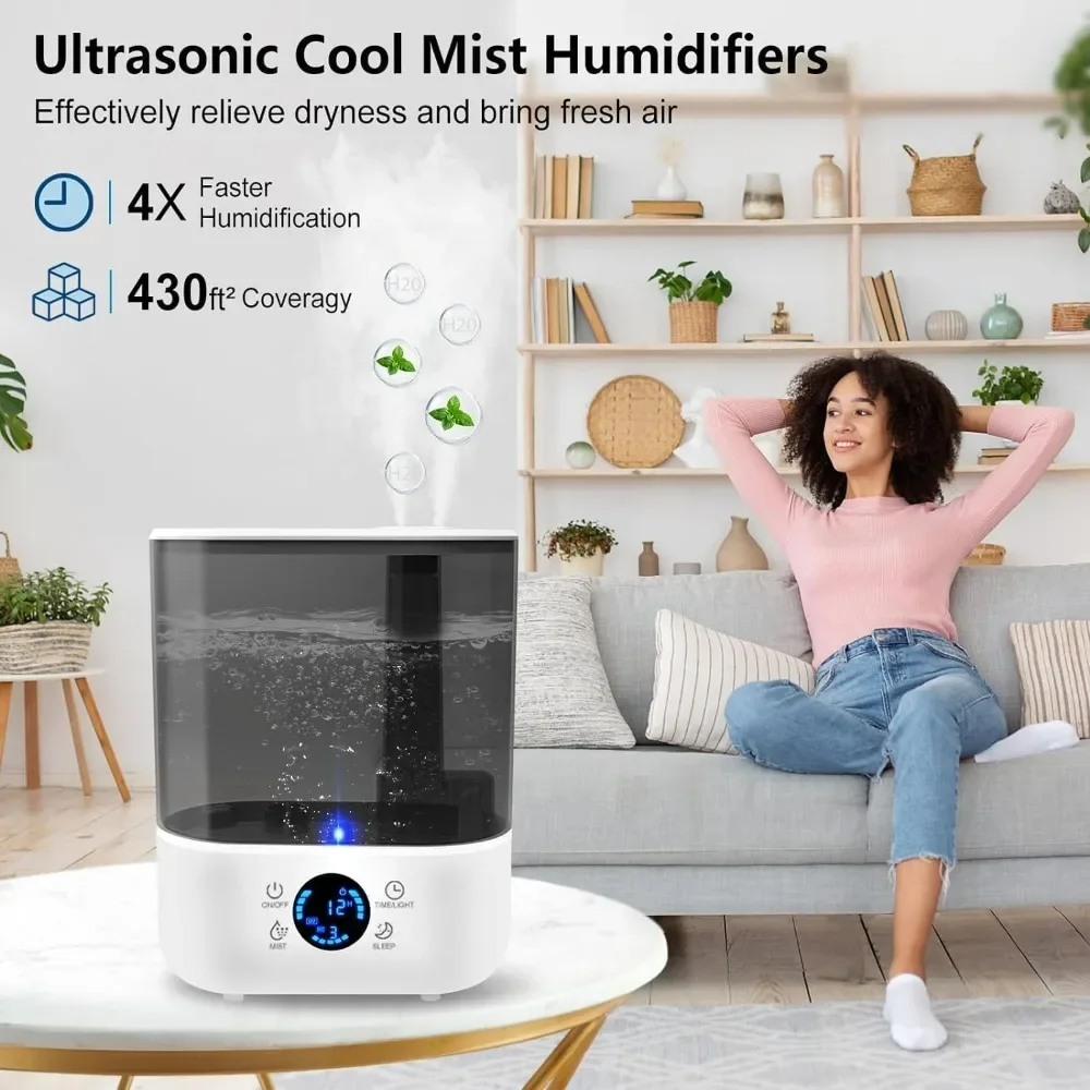 Humidifiers for Bedroom, 5.5L Air Humidifier with Dual 360°Rotation Nozzles, Quiet Cool Mist Humidifier with Diffuser