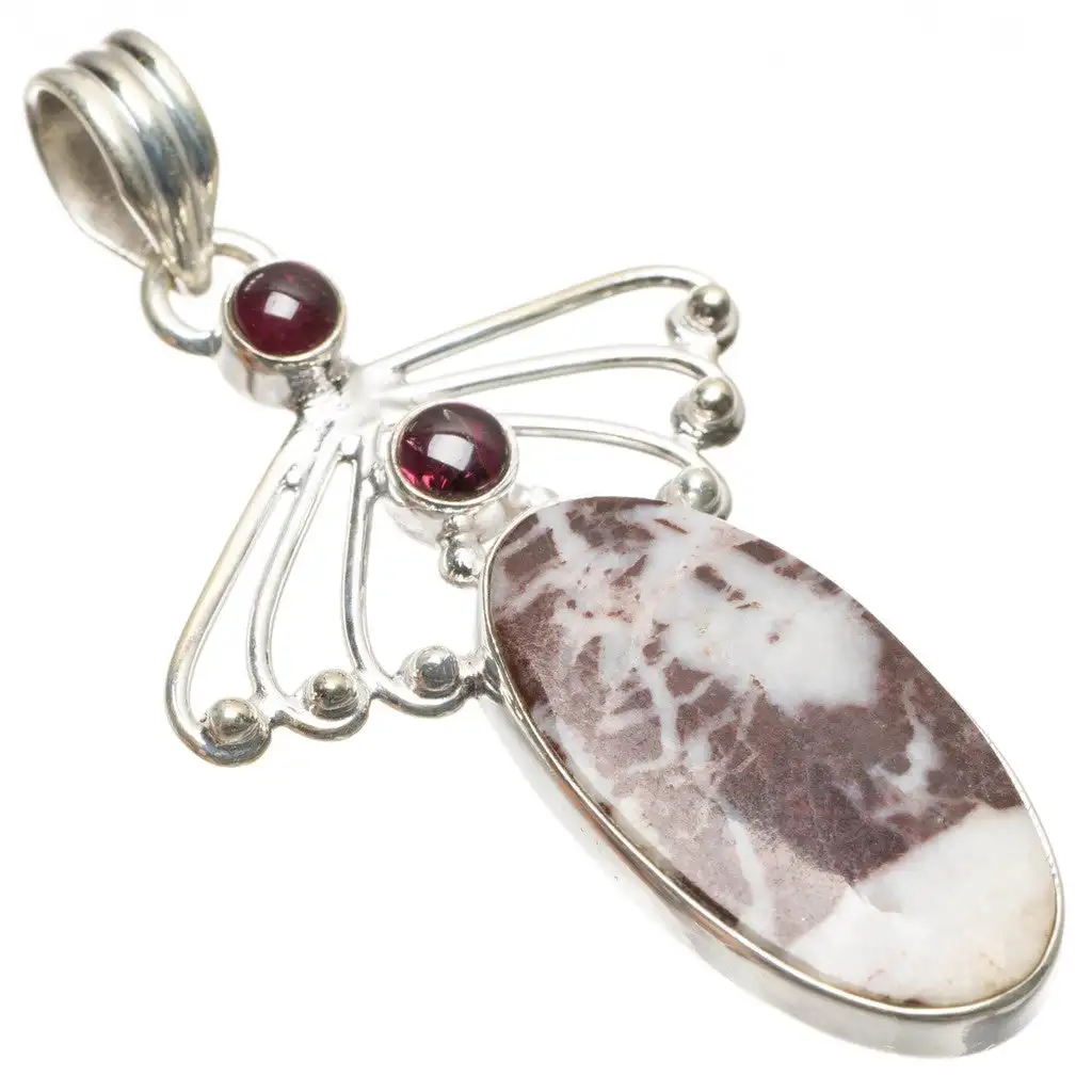 Cobra Jasper and Amethyst Handmade Indian 925 Sterling Silver Pendant 2