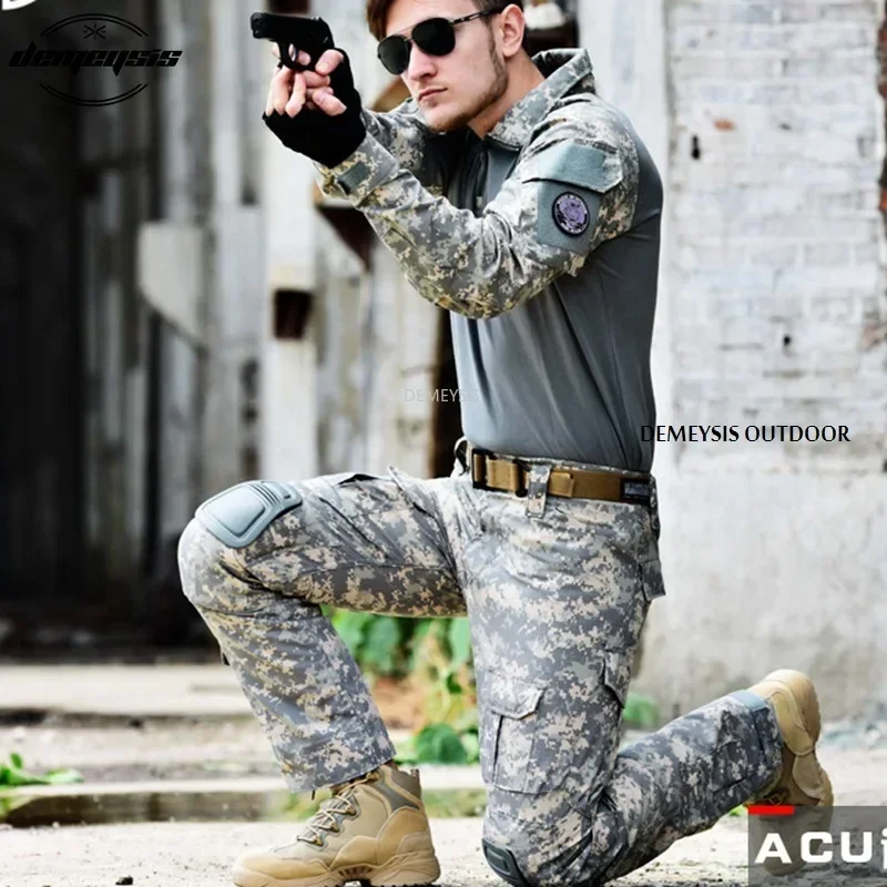 Atacs FG Uniform Airsoft War Game Camouflage Clothing  Tactical Combat Suit with Elbow Knee Pads