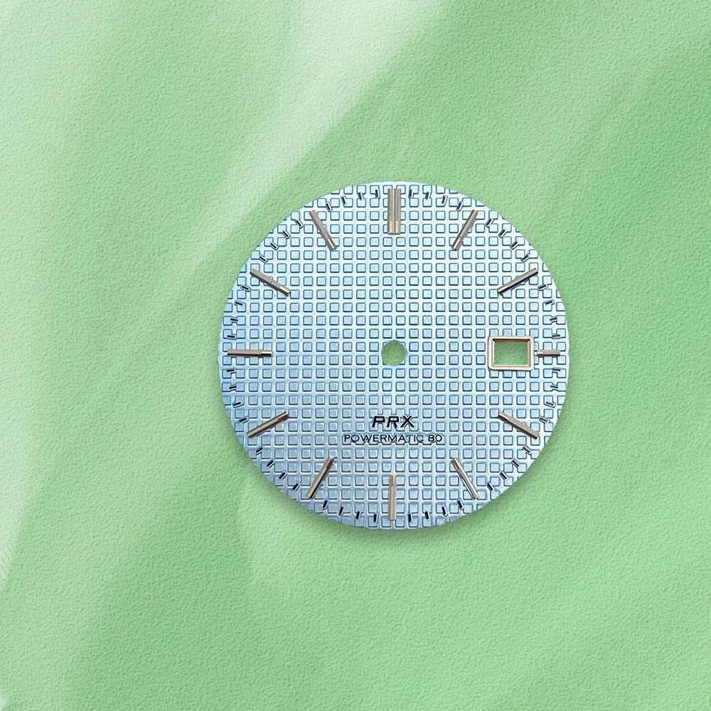 Vendite calde 31.8mm S Logo PRX NH35 Quadrante Argento Calendario Cornice Verde Luminoso Fit NH36 Movimento Orologio Accessori di Modifica