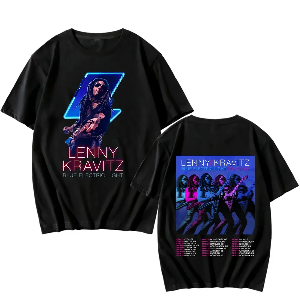 Lenny Kravitz Blauw Elektrisch Licht Tour T-shirts Fan Geschenken Klassieke Katoenen Tops Dames Heren Nieuw Patroon T-shirts Crewneck Casual T-shirts