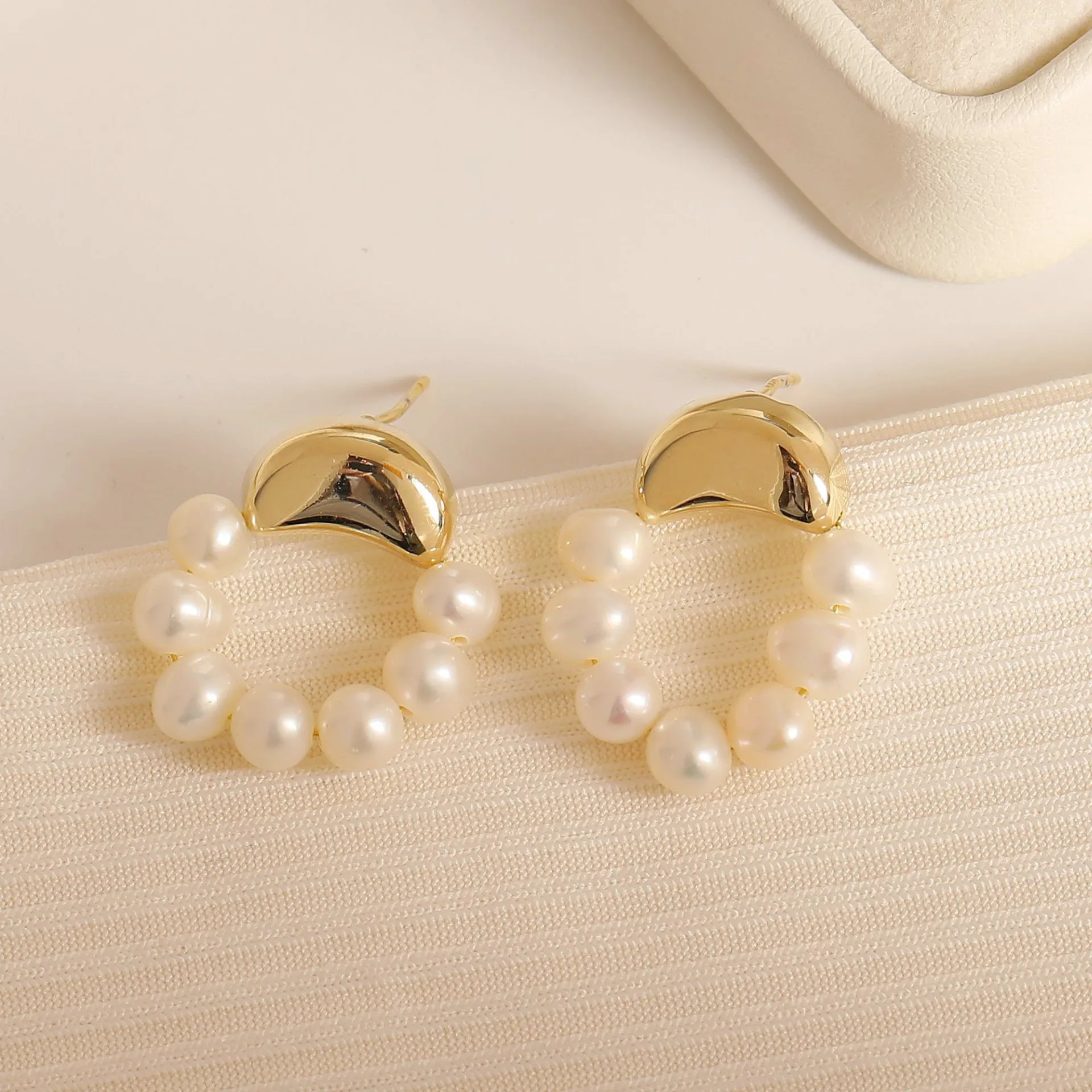 S925 Silver Ear Needle Stud Earrings  Natural Baroque Pearl With Geometric Brass 14kGold Filled Korea Jewelry for Women HYACINTH