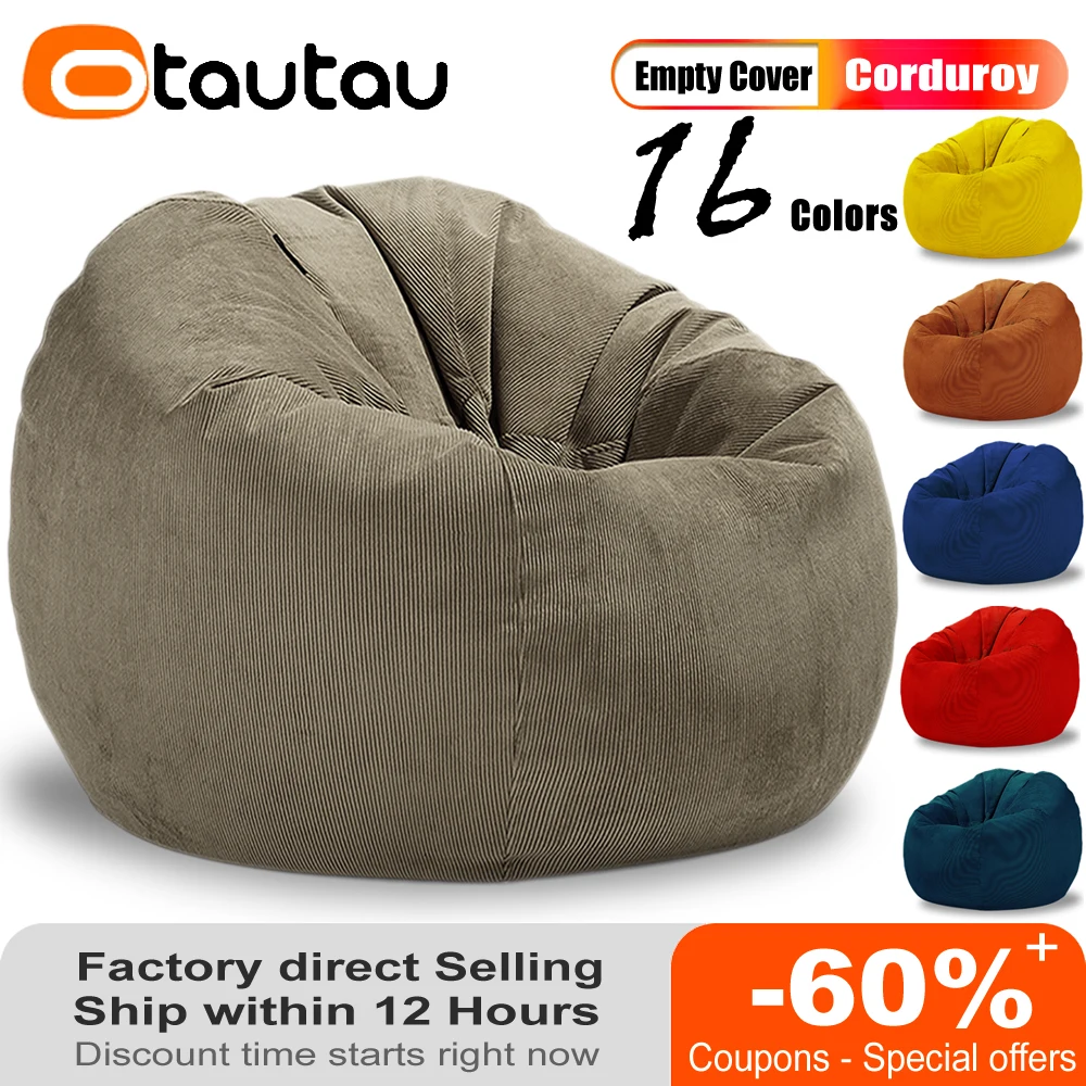 OTAUTAU Dorośli Dzieci Sztruksowy pokrowiec na worek fasoli bez wypełniacza Beanbag Pouf Krzesło Puff Salon Narożne siedzisko Gra Film Sac DD005