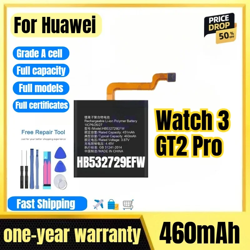 HB532729EFW for Huawei Watch 3/GT2 Pro Watch Battery High Quality High Capacity Replacement Bateria Grade A Cell with Tools