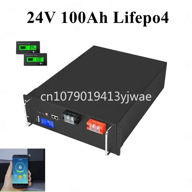 24V 100AH Lifepo4 Lithium Battery Bluetooth BMS APP for Motorhomes Solar Energy RV EV AGV Photovoltaic Storage + 10A Charger