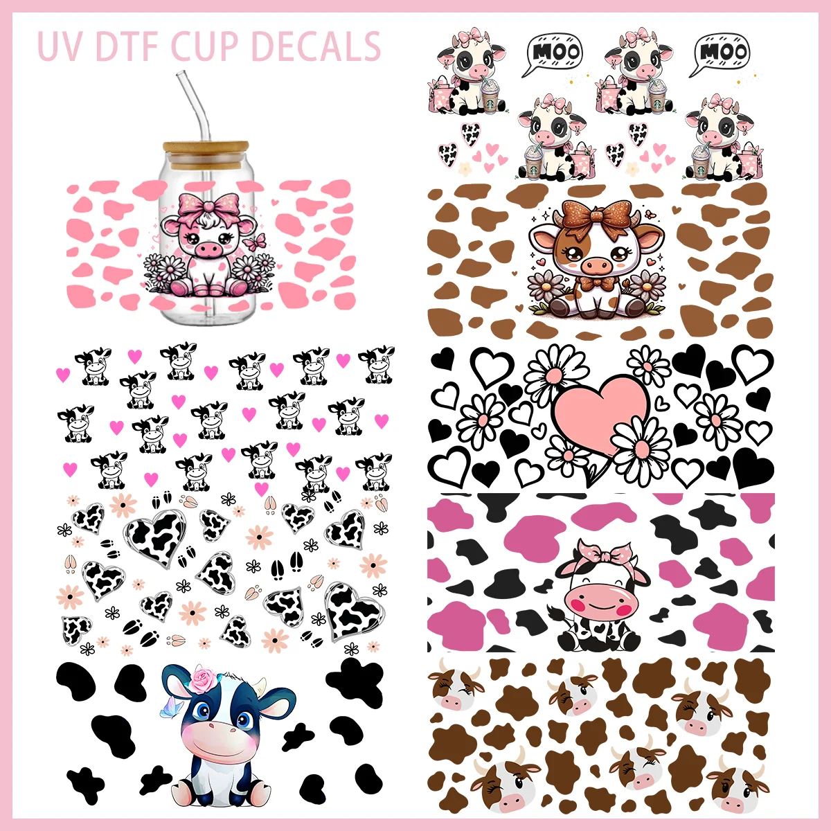 

Симпатичная коровья тема, УФ-переводка DTF, наклейка для стекла, переводка холода, узор коровы, УФ-наклейки на чашку DTF, наклейка для кружки, стакана