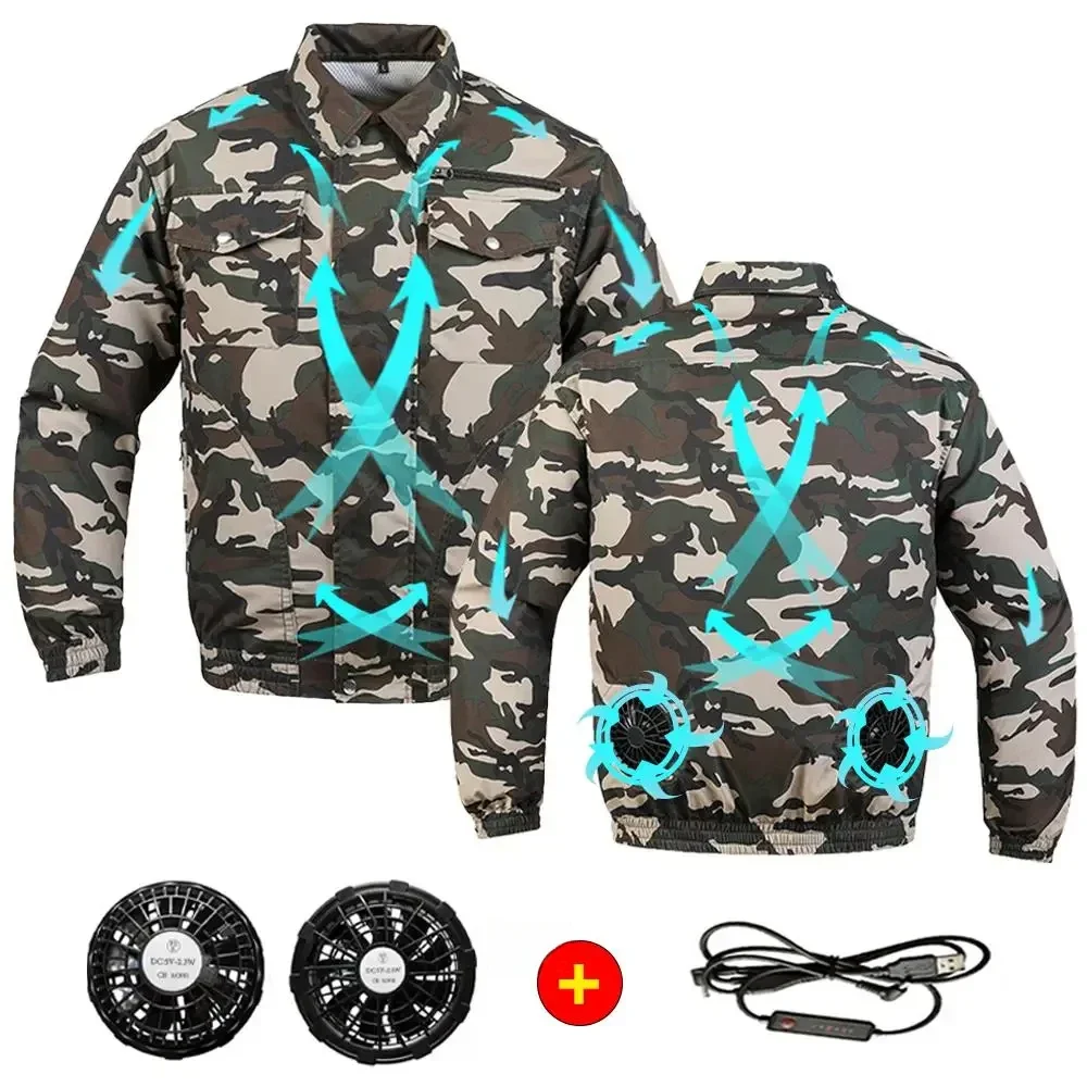 Ropa de trabajo para hombre, chaqueta con ventilador, carga USB, traje de aire acondicionado, abrigo fresco de camuflaje para verano, S-5XL, 2024