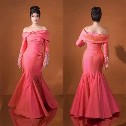 Customized Formal Gown Saudi Arabia Evening Prom Dearin Off-the-shoulder Trumpet Floor Length Skirts Open Back Fol