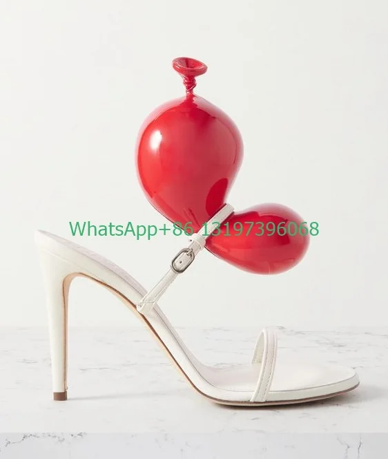 Lady leather embellished 3D balloon design pumps sexy white black slingback high heels causal footwear size open toe 35-39