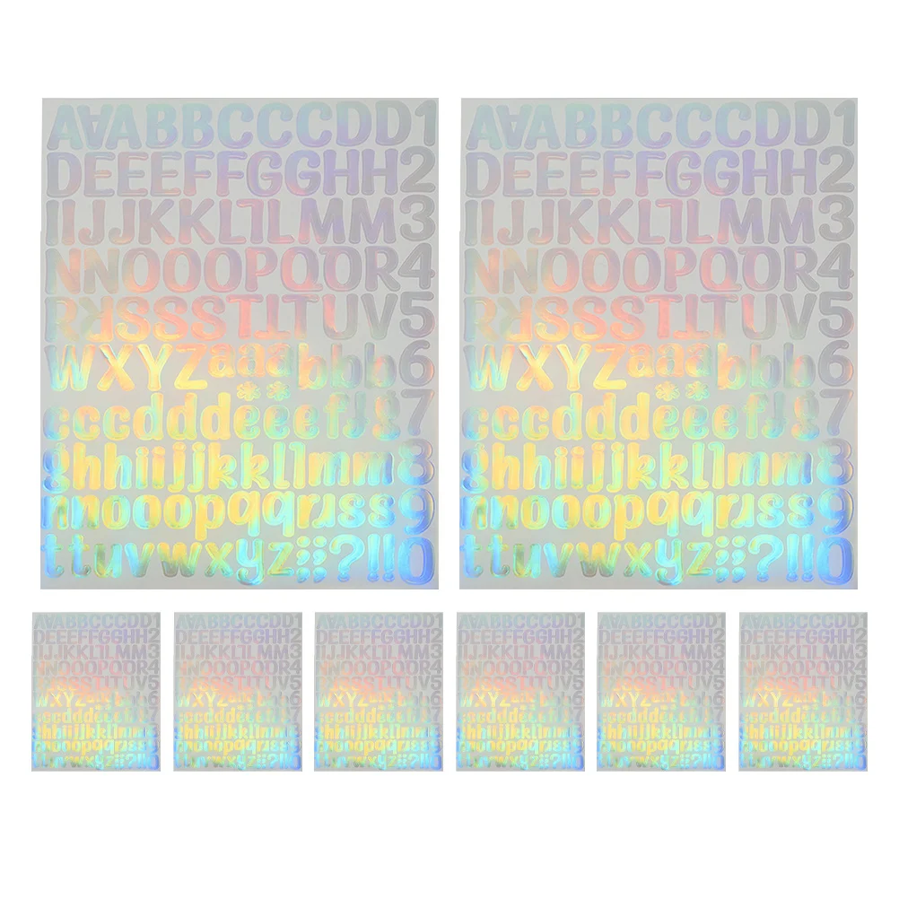 

8 Sheets Holographic Stickers Waterproof Vinyl Alphabet Number Decals Self-Adhesive For Diy Scrapbooking Mailbox Craft Projects