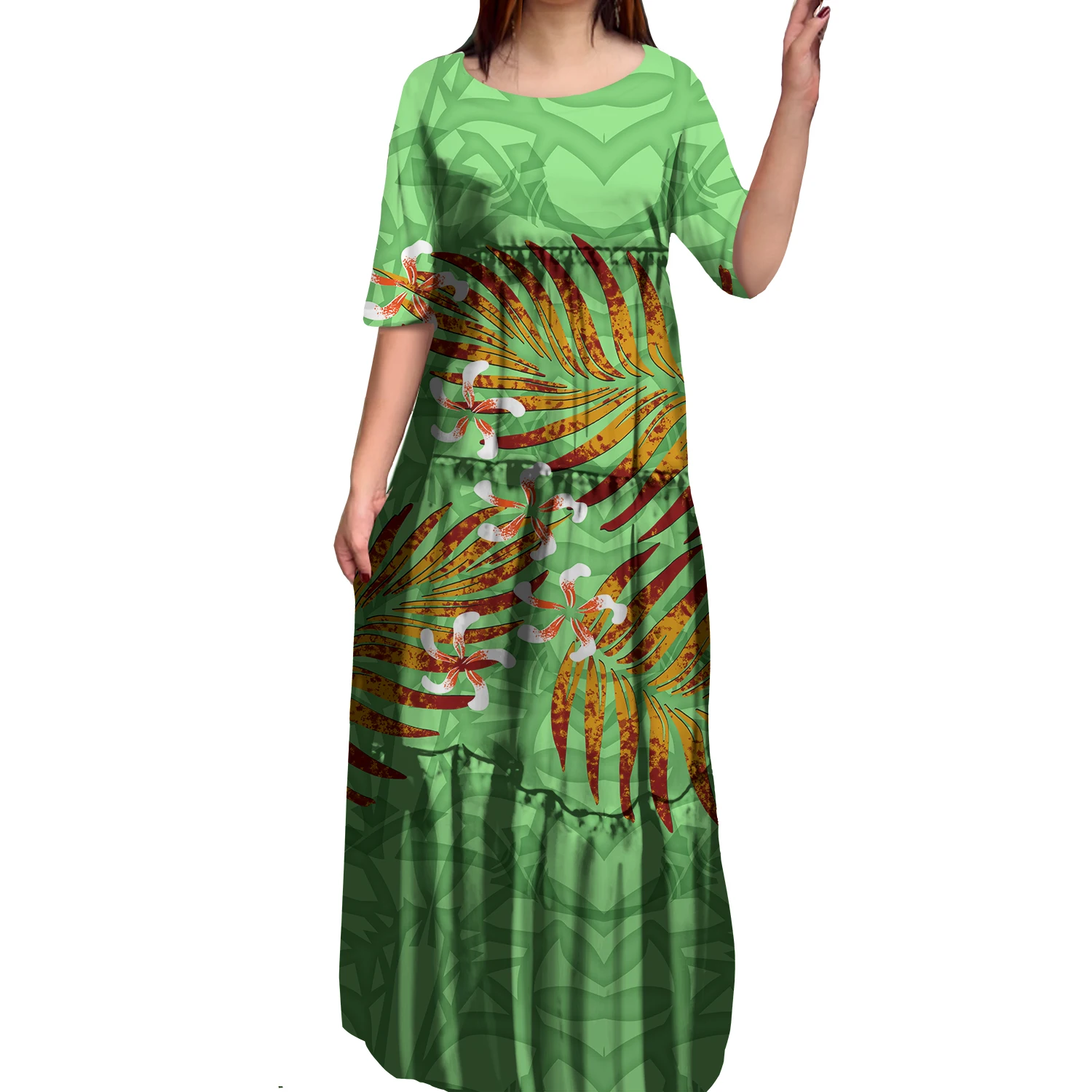 Vestido De Seda De Leite Polinésio Anti-Rugas, Vestido Em Camadas Com O Pescoço, Ocean Island Art, Havaí Design, Vestidos De Sereia De Noite, Venda Quente, 8XL