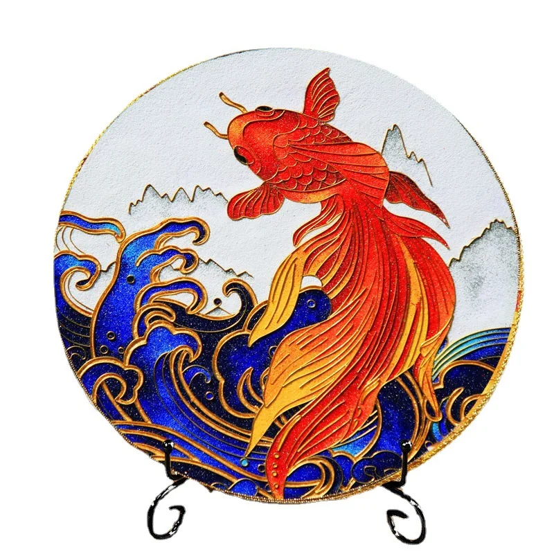 Wire enamel diy material bag Koi cloisonne painting Handmade birthday gift for senior citizens Cloisonne painting Cultural creat - Image 3