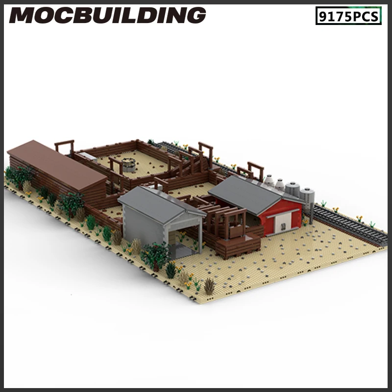 MOC Building Blocks Railroad Stock Yard Architecture Scene Street View Collection DIY Bricks Christmas Present Birthday Gift