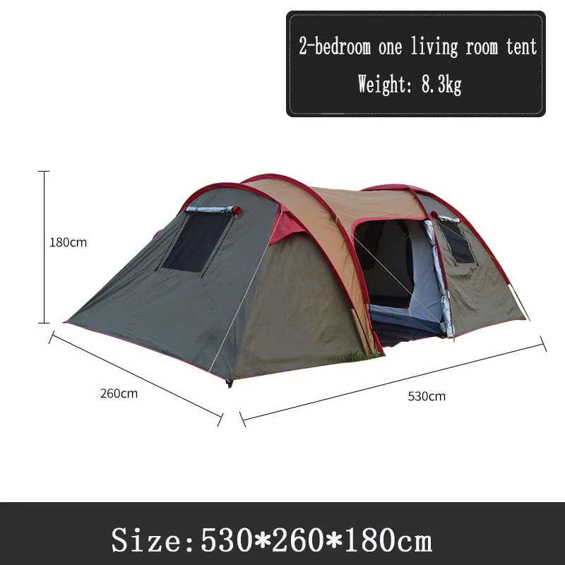 Outdoor Tunnel tent Camping Rainproof Sunscreen Coating Tunnel Tent two Room And One Hall Tent 5-8 people Large tent