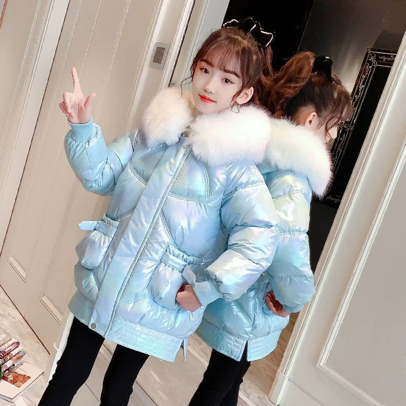 Girls Down Coat Jacket Cotton Windbreak 2023 Blue Warm Plus Thicken Velvet Winter Children's Clothing -10 Degrees Below Zero