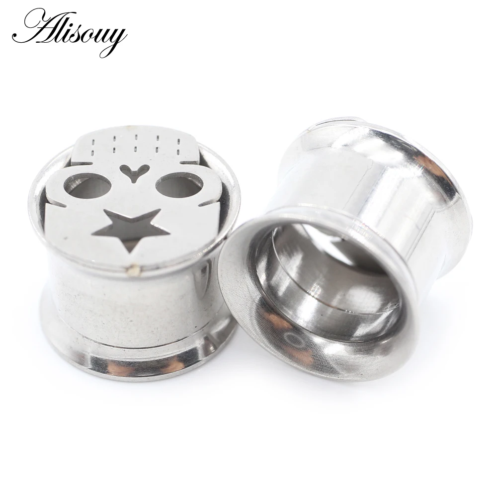 2Pieces Punk Thread Skull Star Stainless Steel Ear Flesh Tunnels Plugs Expander Stretcher Double Flared Gauges Piercing Jewelry