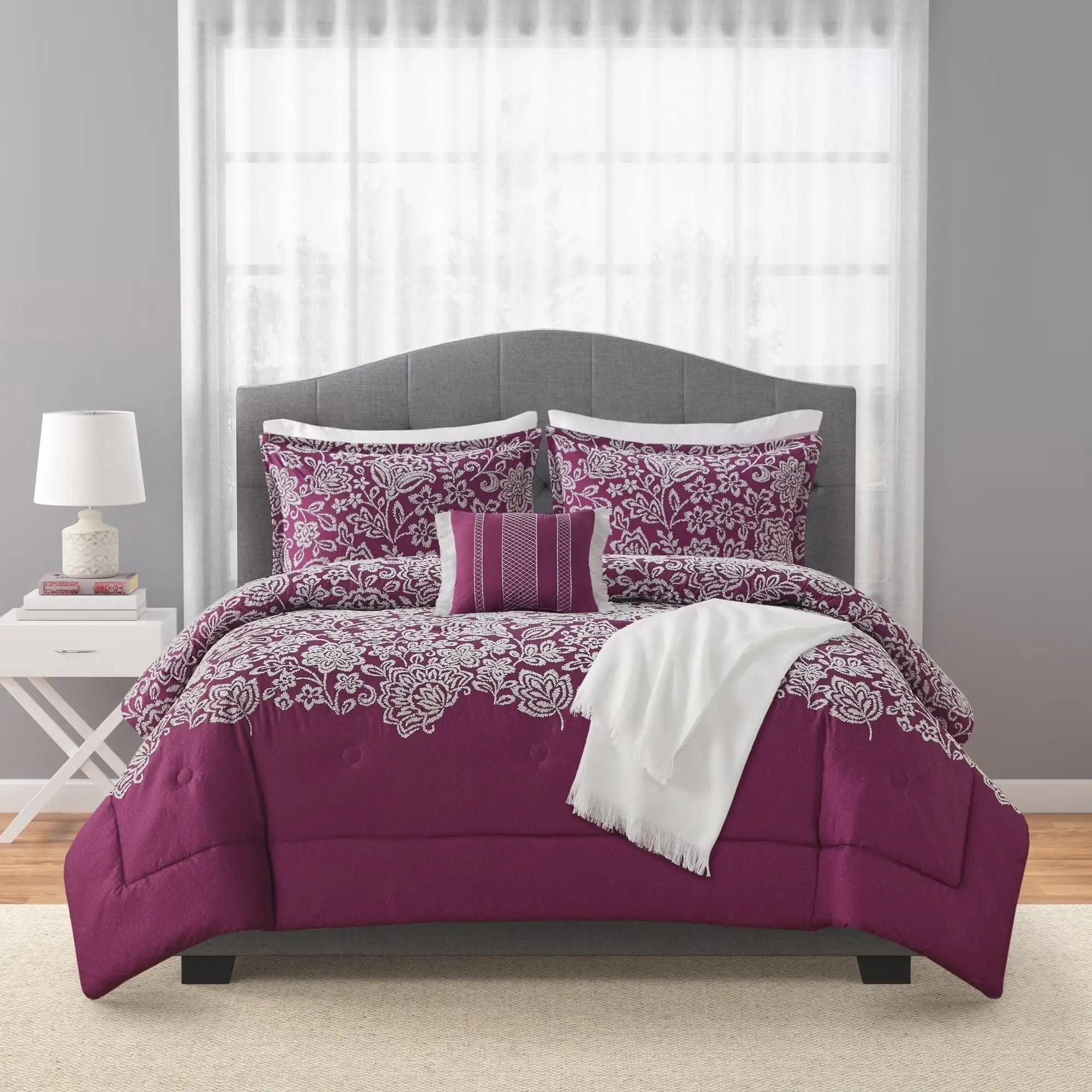 Set Sprei Bordir Flocking Ungu - Decorative Throw Pillow ulasan dan harga