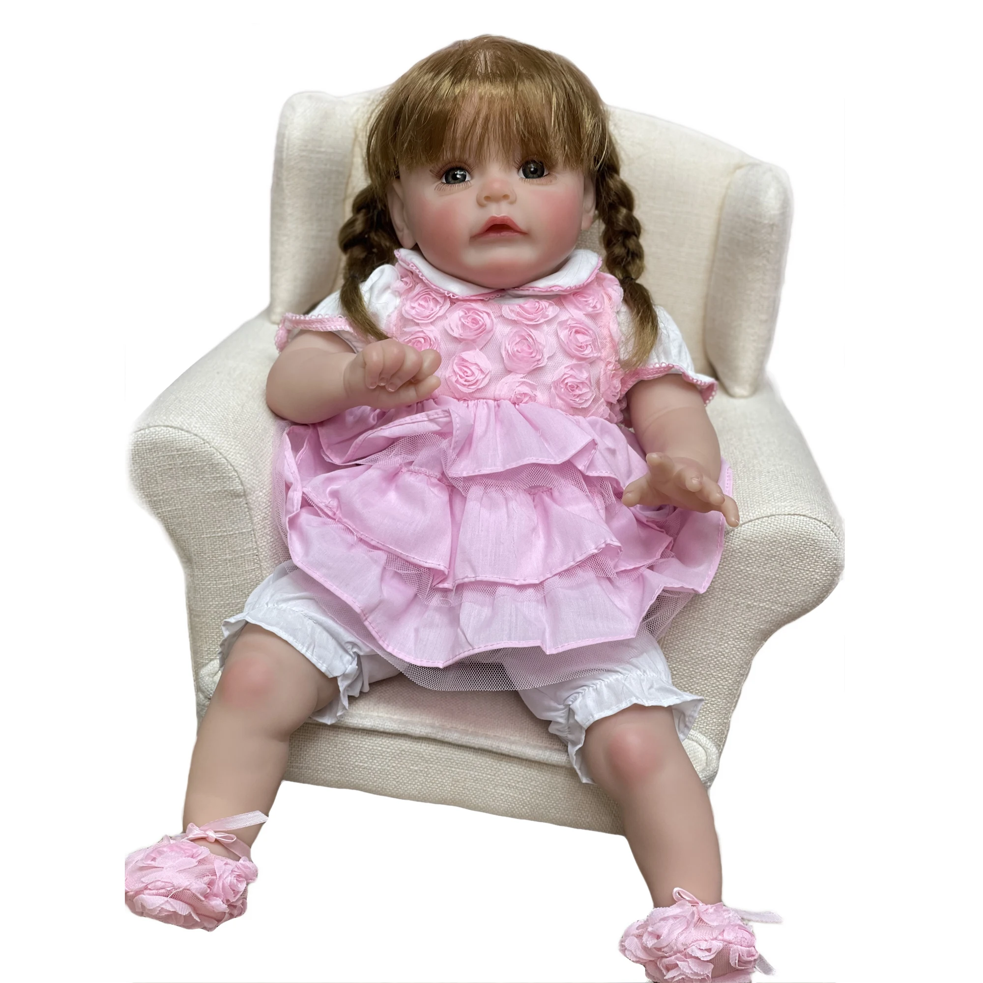 22 Inch Cute Sue-sue Reborn Dolls High Quality Handmade Realistic Girl Bebe Reborn Doll With Rooted Blonde Hair Doll Toys Muñeca