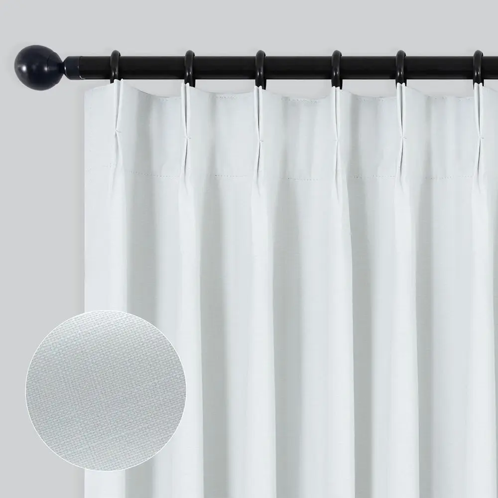 Cortinas blackout de linho com pregas brancas, 42 x 102 polegadas