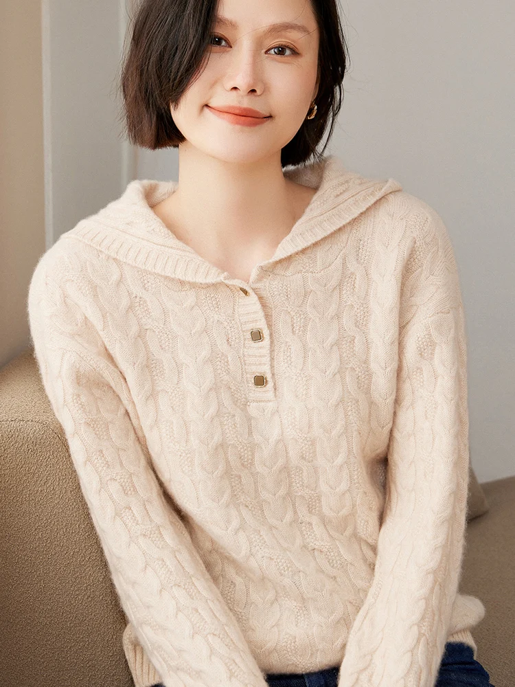 المرأة الكشمير هوديي الخيوط سترة 100% سترة كشميرية طويلة الأكمام عادية تريكو الخريف الشتاء سميكة متماسكة مقنعين