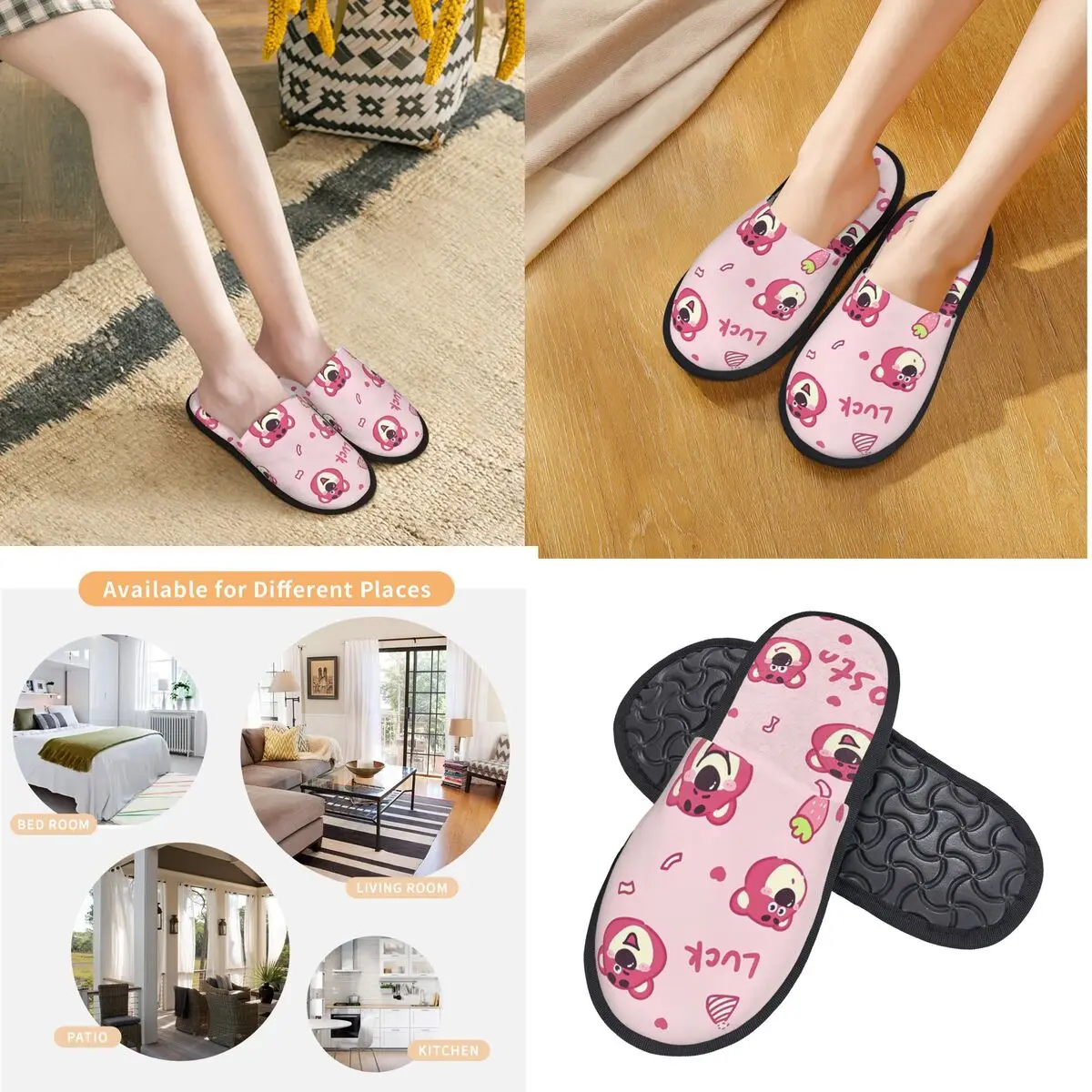 Lotso Pink Bear House Cotton Slippers Indoor Soft Household Fur Slides Slippers Anti-skid - view 6