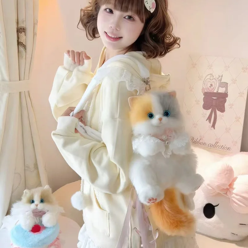 

Милый супер реалистичный плюшевый рюкзак с изображением кошки, дорожный рюкзак для хранения, мягкие животные, кошки, школьные сумки, плюшевая сумка для покупок, подарок на день рождения