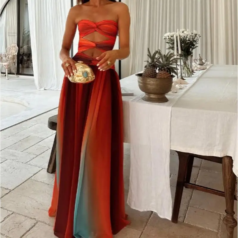

Summer Dress Women 2025 Sexy Streetwear Elegant Vacation Hit Color Fashion Gradient Elegant And Beautiful Women's Dresses