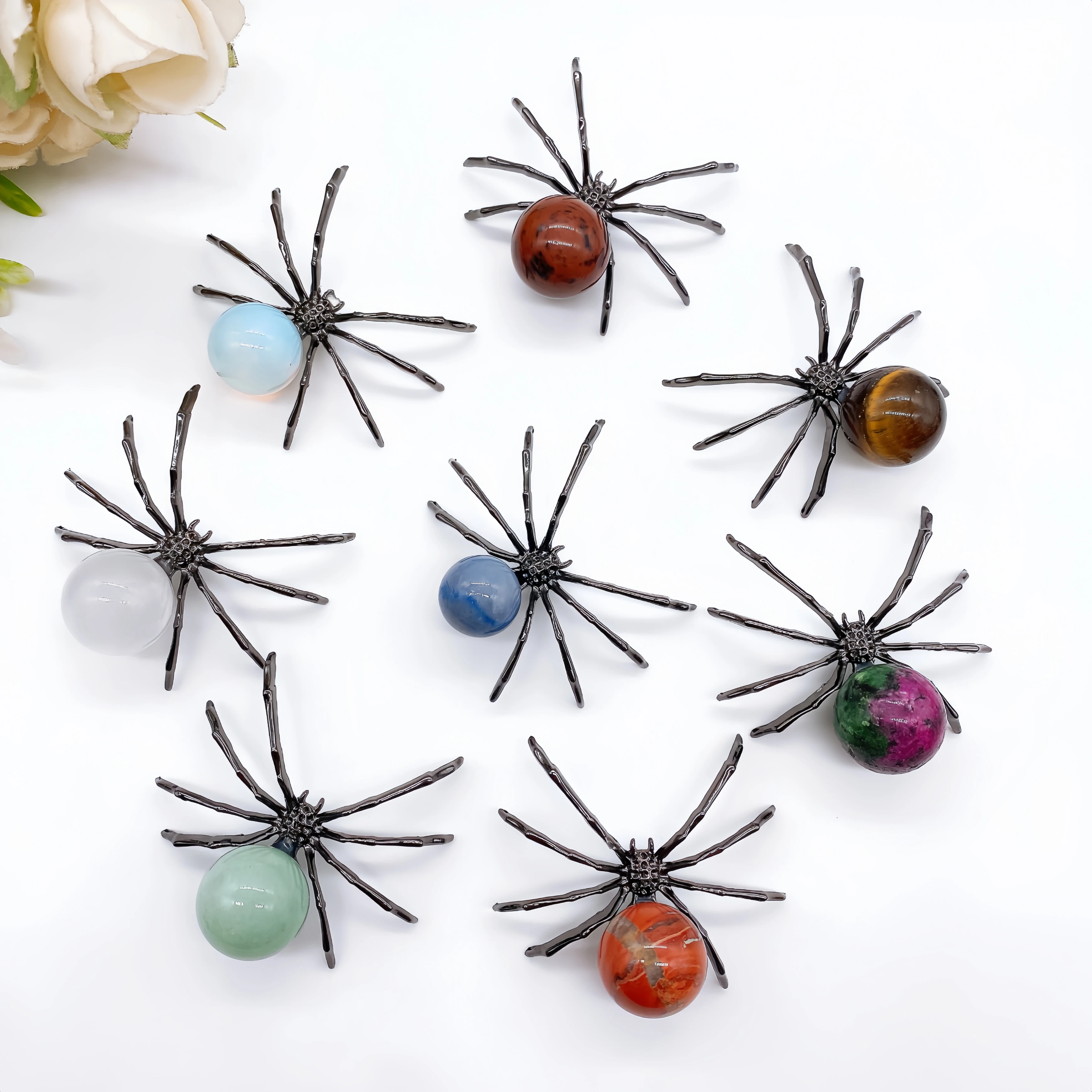 20mm Natural Crystal Metal Spider Sphere Stone Quartz Ball DIY Handmade Accessories Elegant Insect Animals Gift Home Decoration