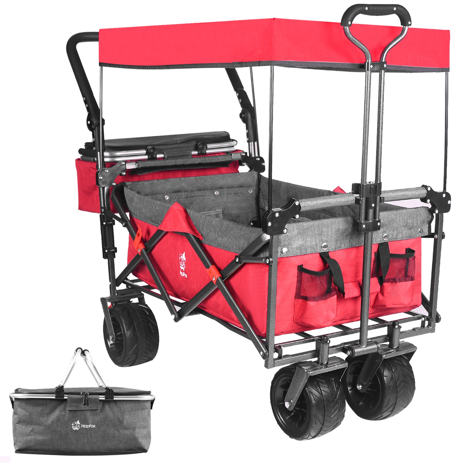 Collapsible Wagon Heavy Duty Folding Wagon Cart with Removable Canopy