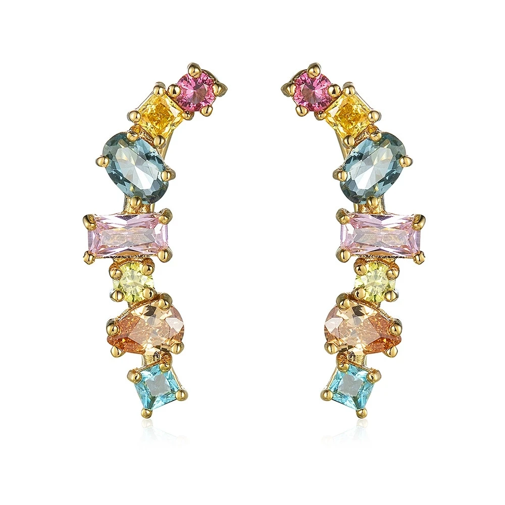 Mode Bunte Zirkonia Micro Pflastern Gold Farbe Regenbogen Stud Ohrringe für Frauen Mädchen Fashion Party Schmuck Geschenk