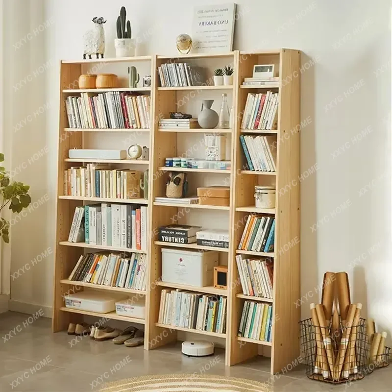 XXSolid Wood Bookshelf Floor-to-ceiling Multi-layer Household Narrow Storage Free Combination Simple Bookcase