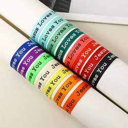 15Pcs Jesus Loves You Webbing Bracelets Woven Bracelet Religious Bracelets Adjustable Wristbands for Men Women Kids Gift