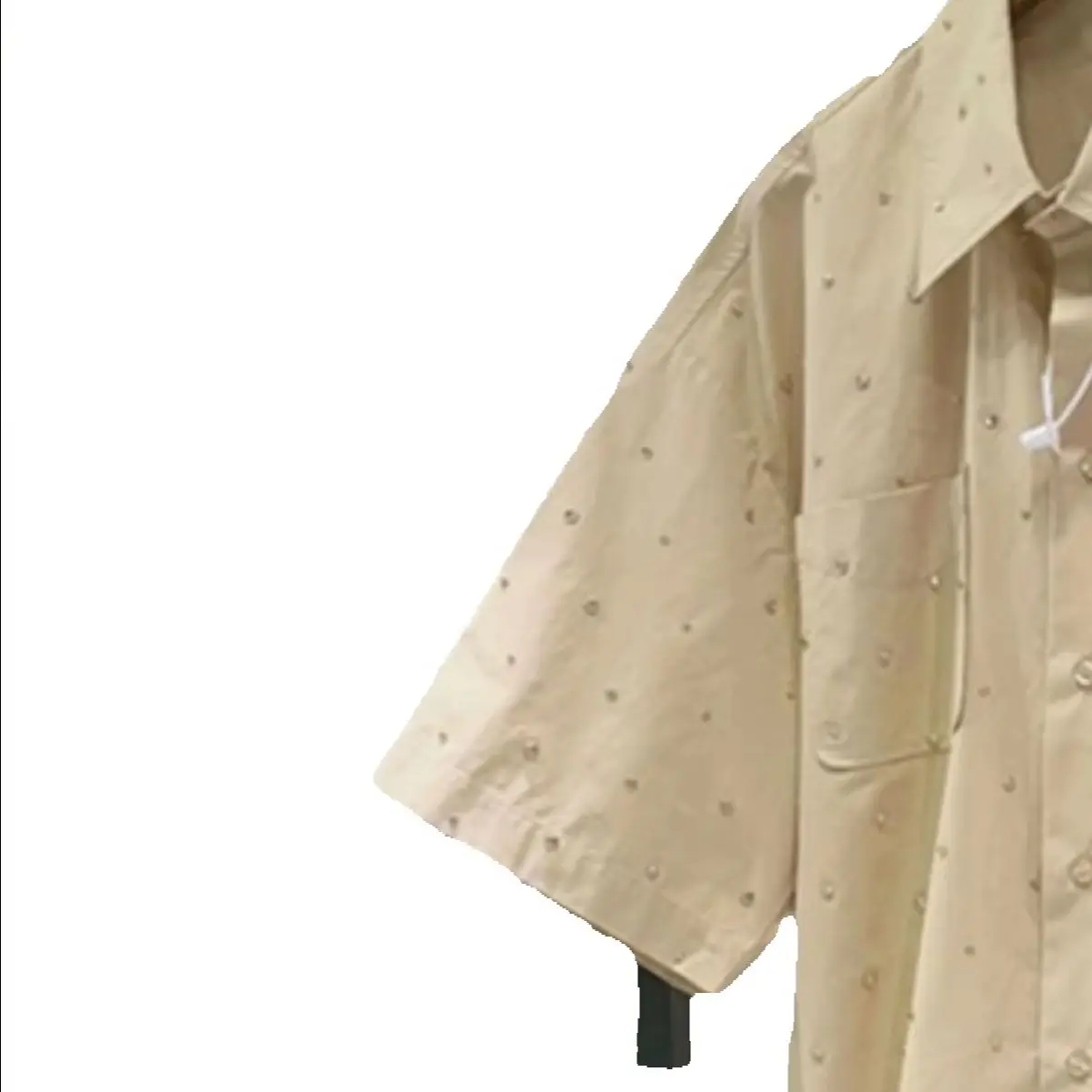 

Spring/Summer Women Polo Neck Rhinestone Solid Set Short Sleeve Single Breasted Shirt + High Waist A-line Fashion Midi Skirt