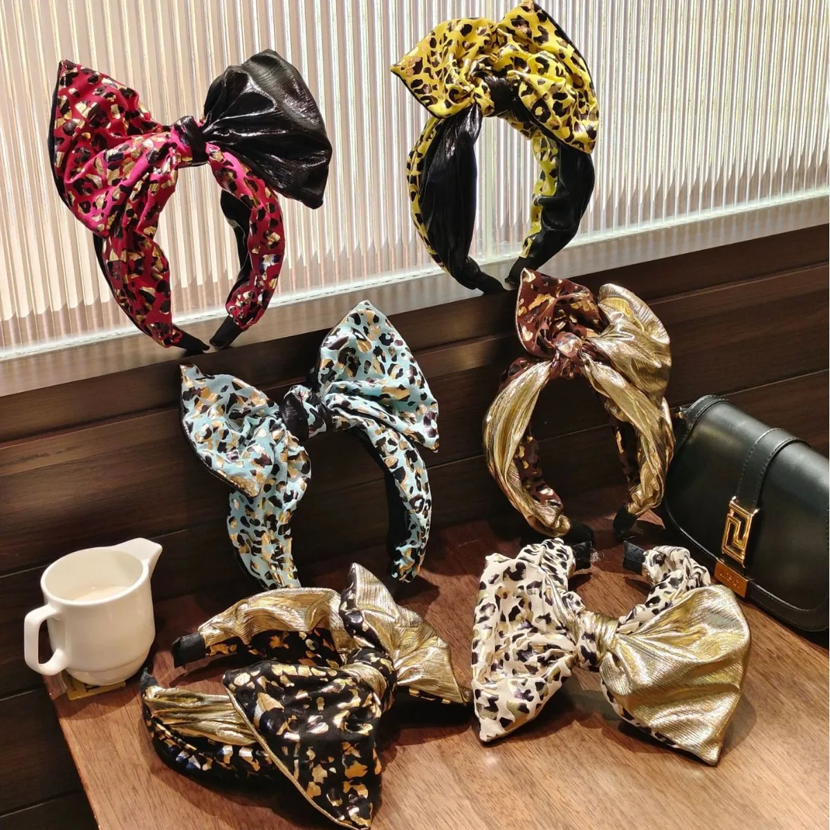 

Trendy Retro Wild Leopard Print Bow Headband - High Crown, Wide, Adjustable, Color Block Hair Accessory