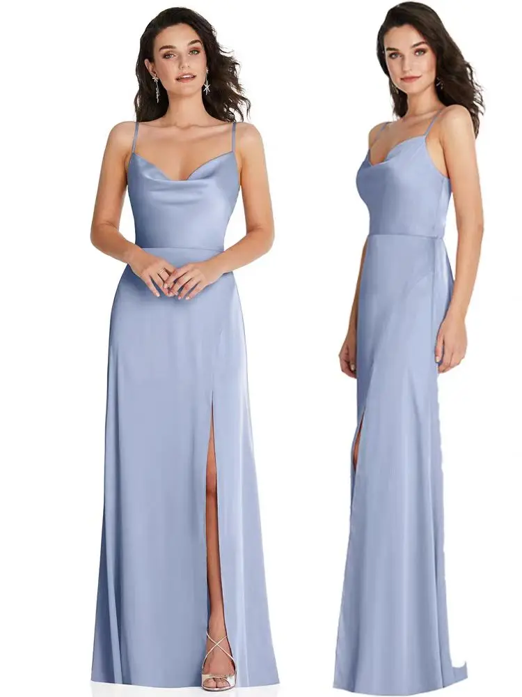 

Blue long simple lady girl women princess bridesmaid banquet party ball prom dress gown