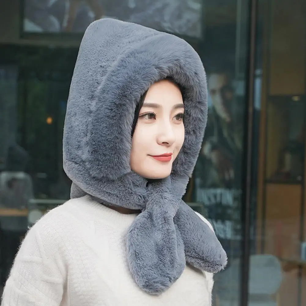 2024 Women Hat Scarf All-in-one Winter Versatile Cute Plush Cap Warm Thickened Anti-freezing Windproof Hooded Scarf Cold Weather