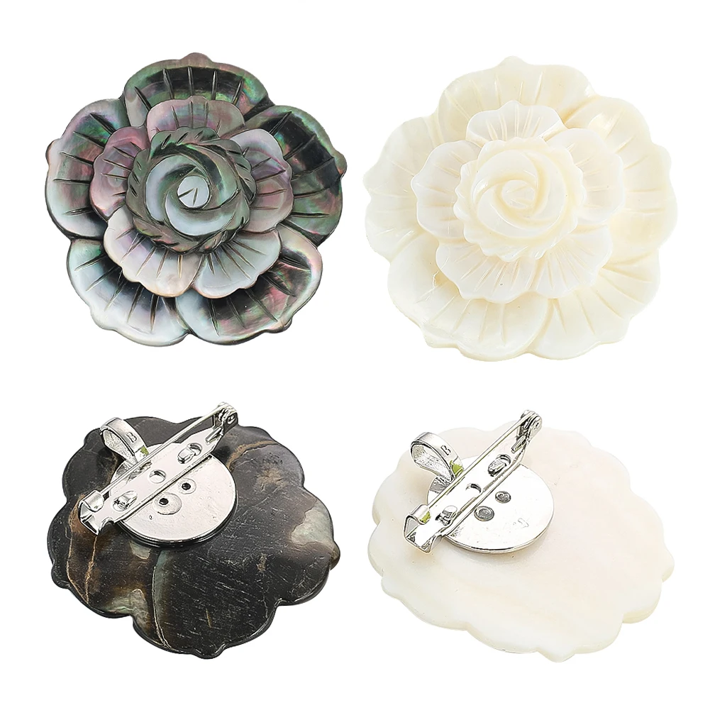 Natuurlijke Shell Gesneden Bloem 3d Hanger Ketting Charme Broche Voor Rugzak Vrouwen Pak Jas Revers Pins Badges Geschenken Sieraden Maken