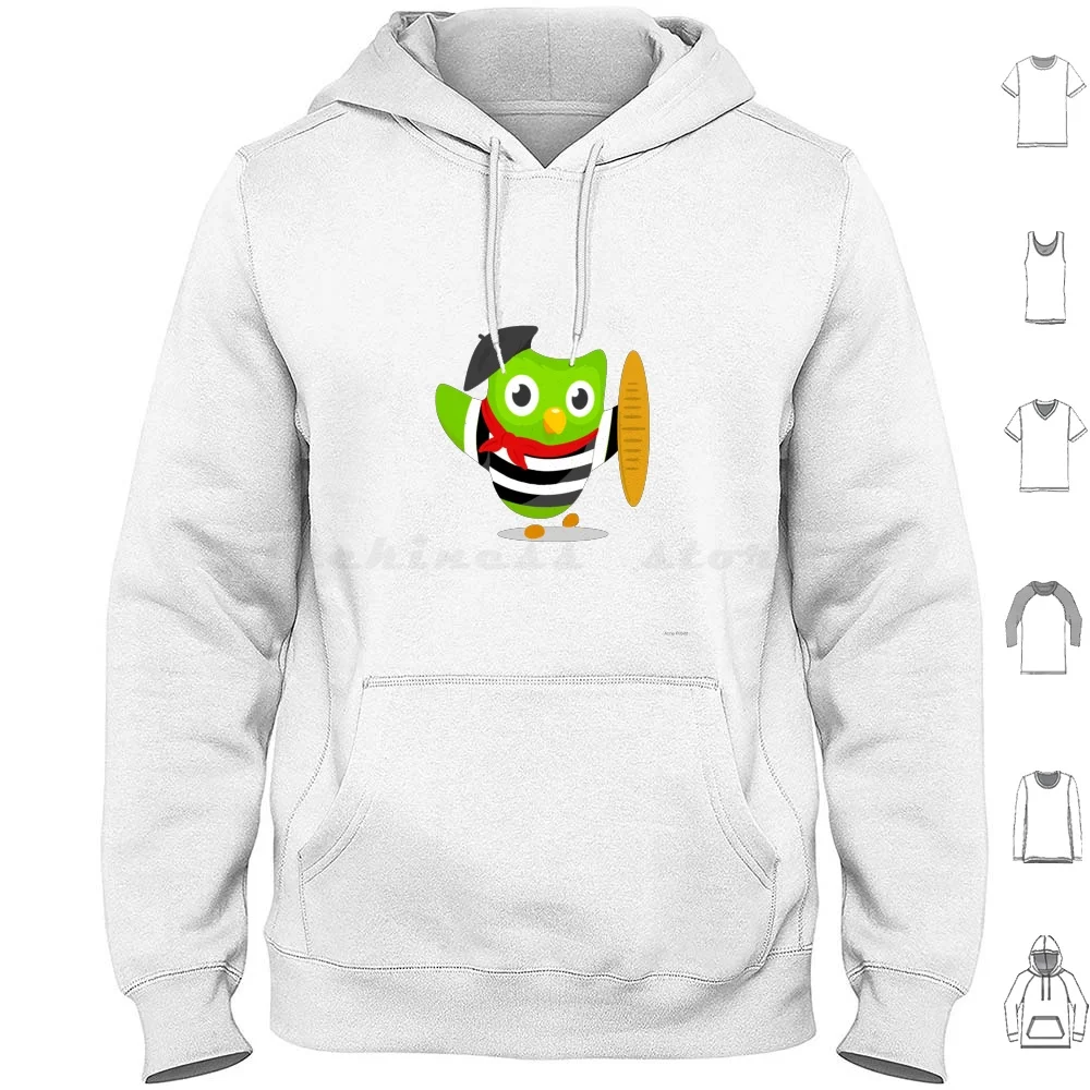 Duolingo Owl Parisian French Hoodies Long Sleeve Duo Duolingoowl Duolingo French Parisian Meme Cartoon Funny App