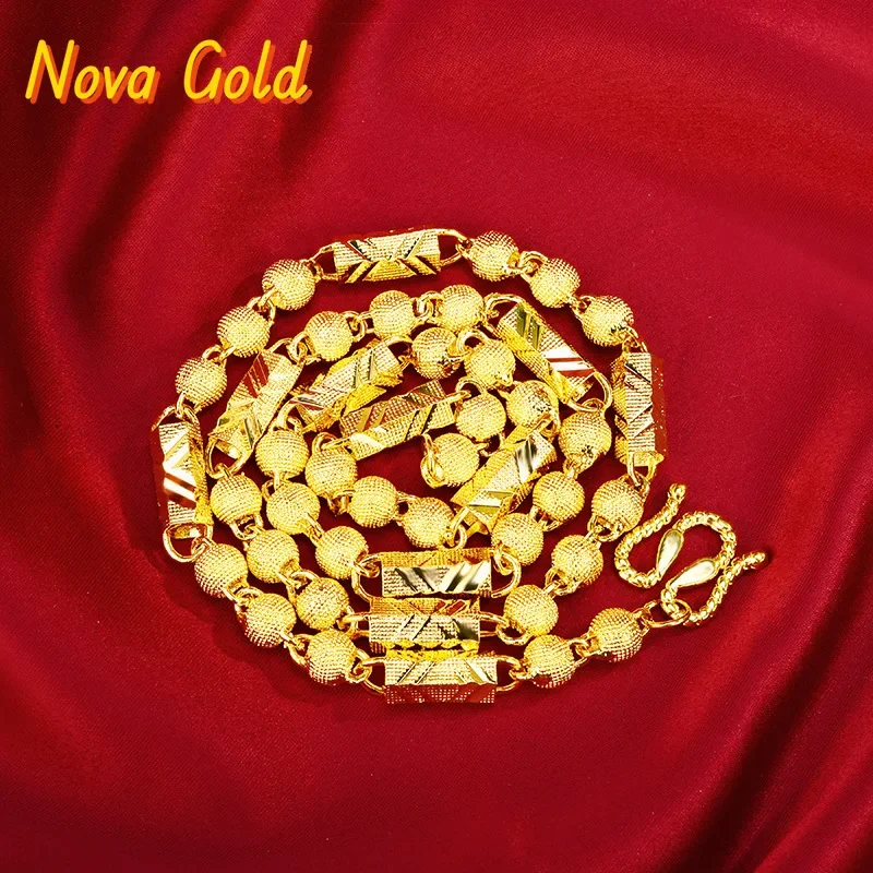 

Золотая цепочка NovaGlod Boutique AU999 для мужчин, шестигранная цепь с круглыми бусинами, 24K, из настоящего золота, модная цепь в стиле Boss, подарок для парня