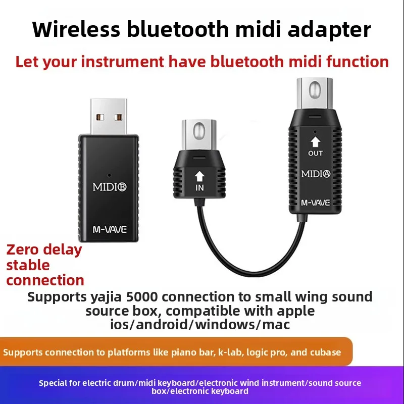 

5-контактный USB беспроводной Bluetooth MIDI-адаптер, электрическая паяльная трубка, источник звука Ziqin, воспроизведение фортепиано, библиотека Band Connect M-VAVE