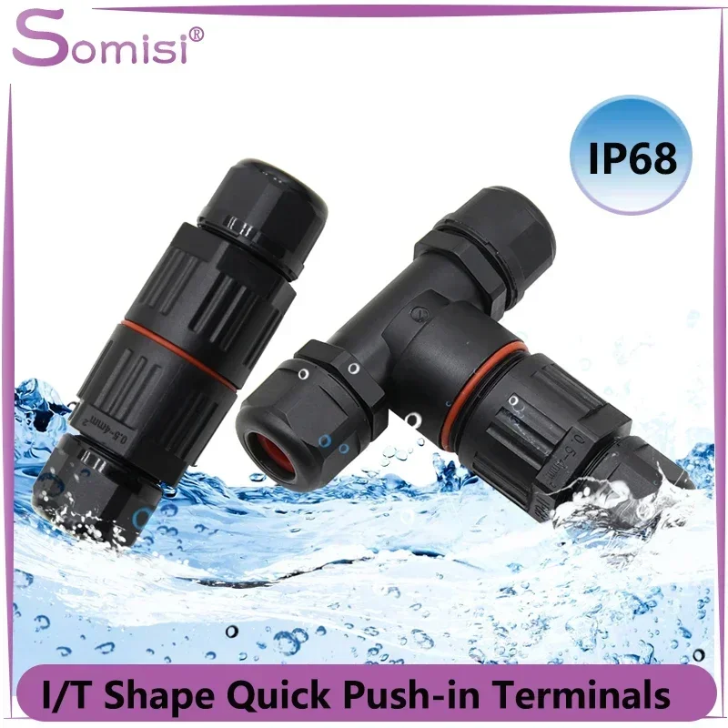 Quick Push-in Terminals Screw Connect IP68 I/T Shape Waterproof Connector 2/3/5 Pin Wire Connectors Electric Junction Box