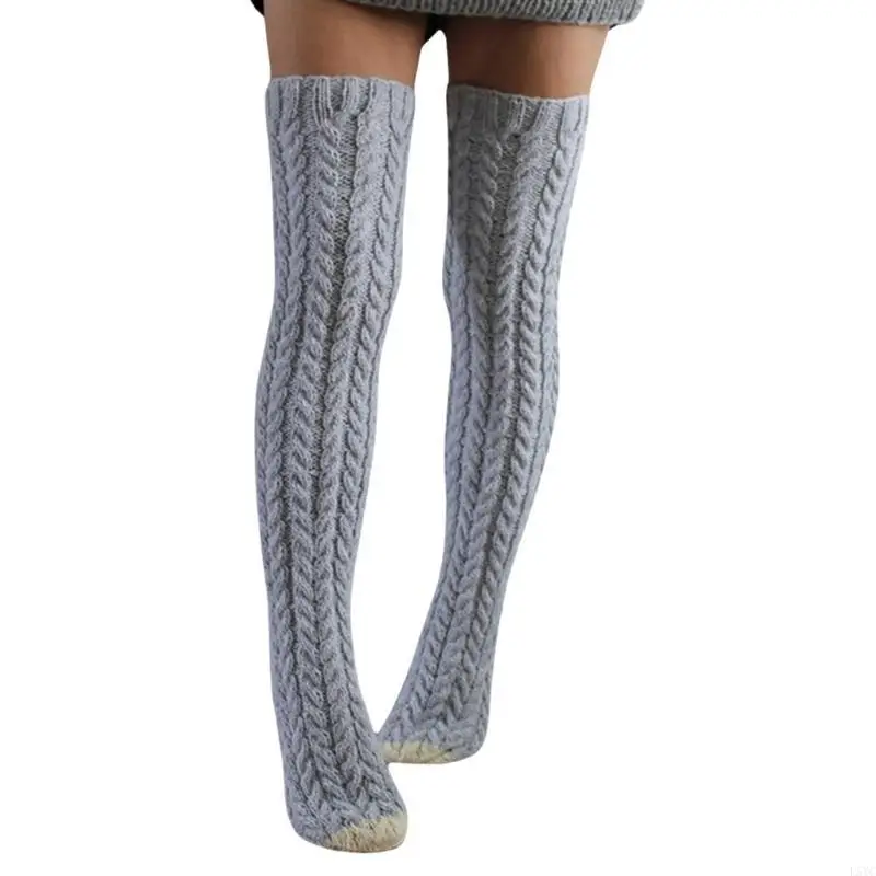 L5YC Thigh High Socks for Women,Winter Over Knee Socks,Cable Knitted Boot Stockings Fashion Thick Thigh Tigh Leg Warmers
