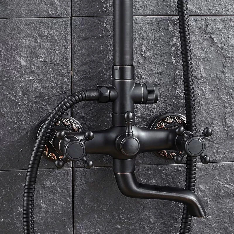 Bathroom Shower Set Black Retro Shower Luxury Faucet Set Rainfall with Spray Head Solid Brass Shower System