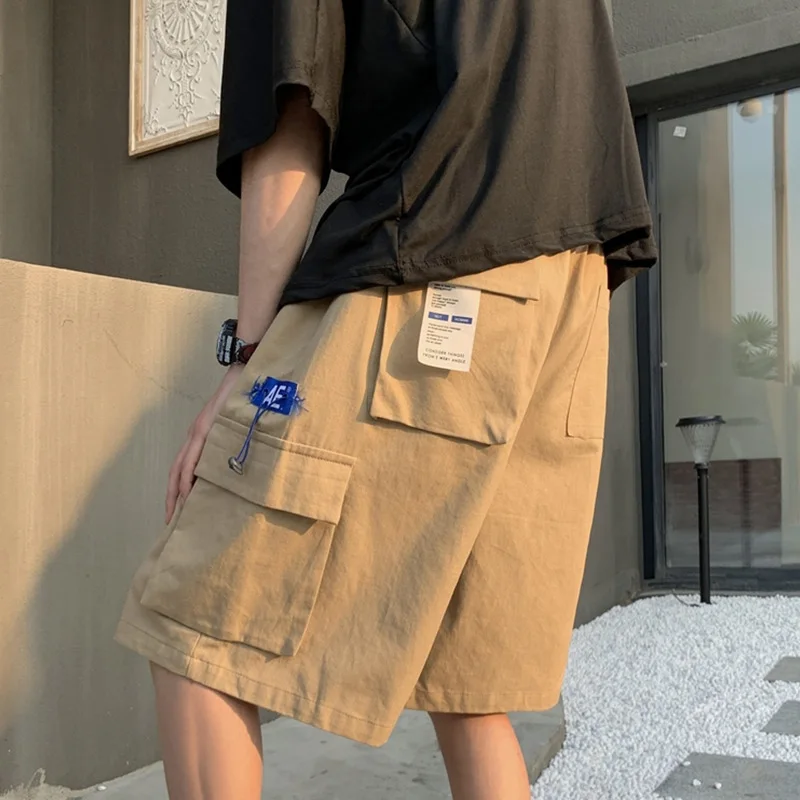 

Хаки Спецодежда ort Брюки Мужские модные брендовые INS Американские ретро High Street Пятиточечные свободные летние повседневные брюки большого размера