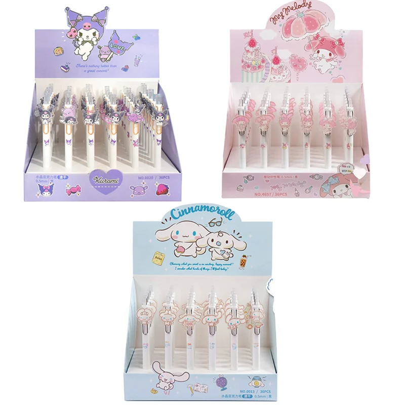 

36pcs Cartoon Sanrio Kuromi My Melody Cinnamoroll Stickers Neutral Pens Press Neutral Pens Student Writing Stationery