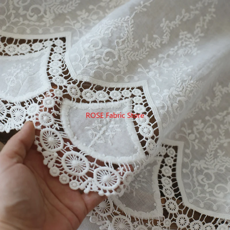 Off White Pure Cotton Embroidery Fabric for Tablecloth Curtains and Clothing DIY Handmade  Sewing Accessories Width 1.3m