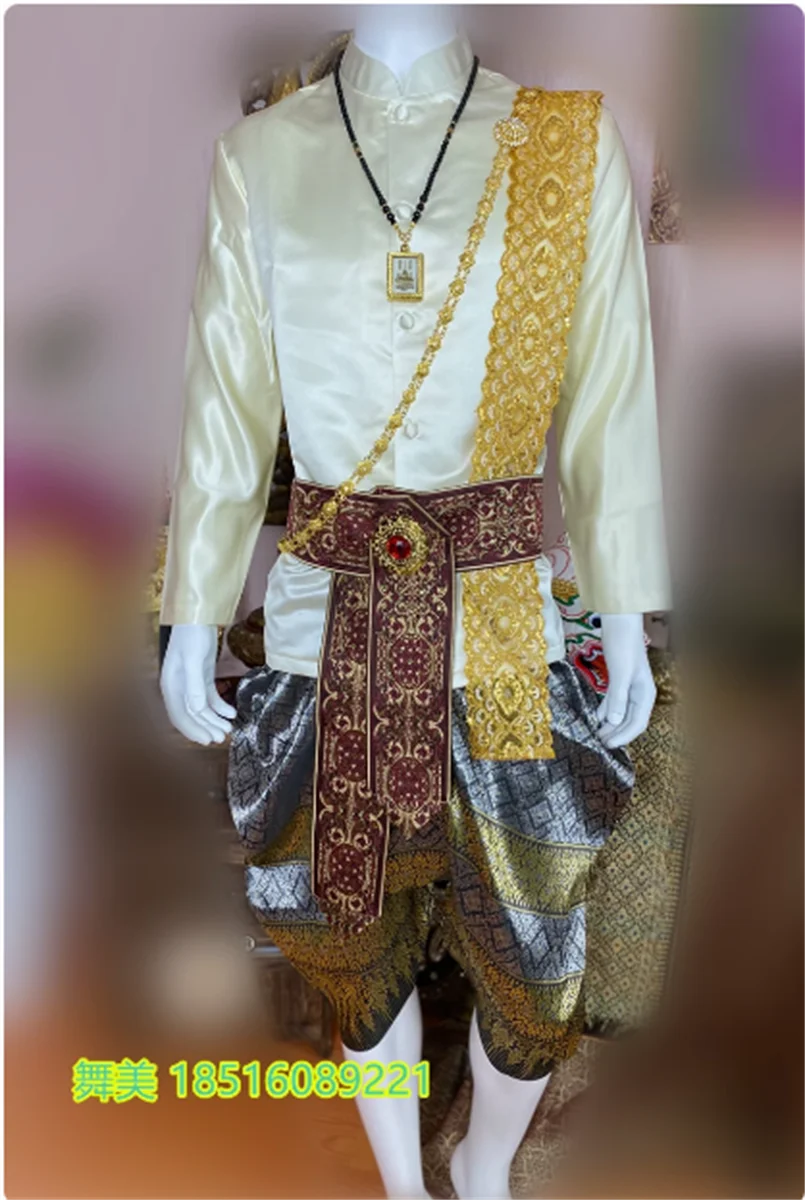 

Thai traditional dress men's standing collar long sleeved lantern pants