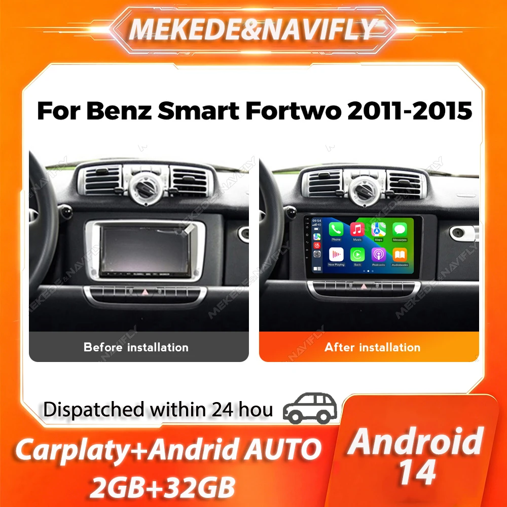 

Android 14 Intelligent car system For Mercedes/Benz Smart Fortwo 451 2011-2015 Car Radio Multimedia Carplay Stereo No 2 Din DVD