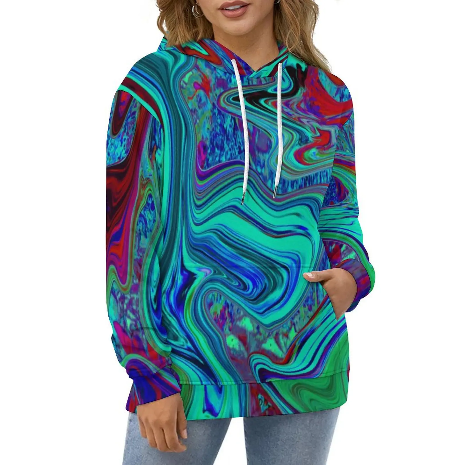 

Retro 60s Ar Hoodies Long Sleeve Groovy Abstract Print Elegant Casual Hoodie Autumn Hip Hop Oversized Loose Hooded Sweatshirts