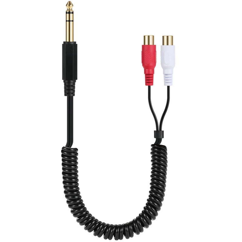 Coiled cable 1/4 inch TRS to Dual RCA Audio Cable, Gold Plated  6.35mm 1/4 inch  TRS to 2 RCA  Stereo Audio Y Splitter Cable0.8M